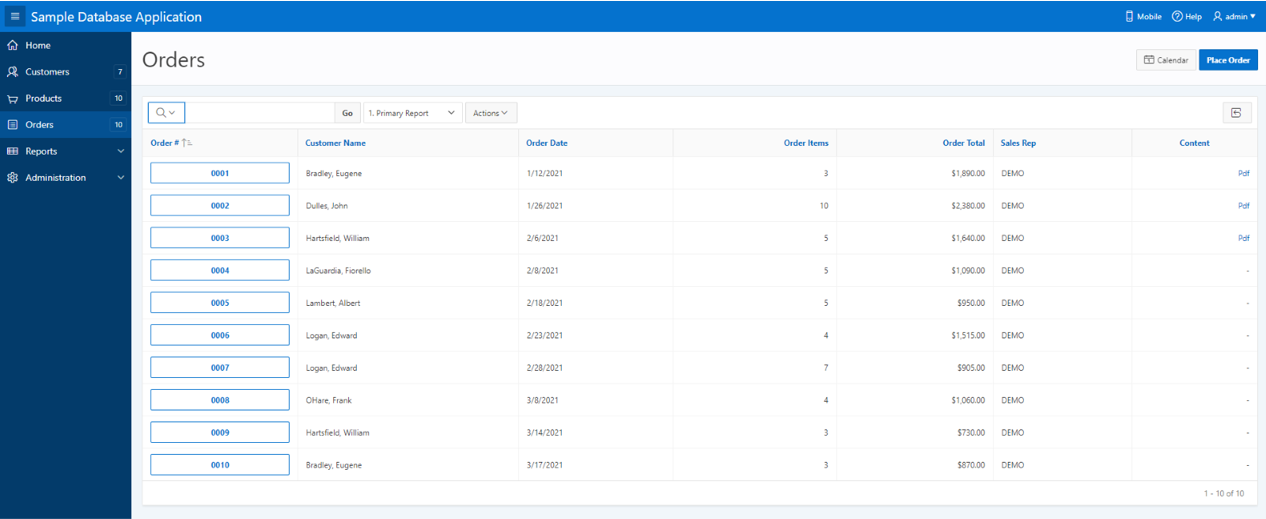 Sample database Oracle